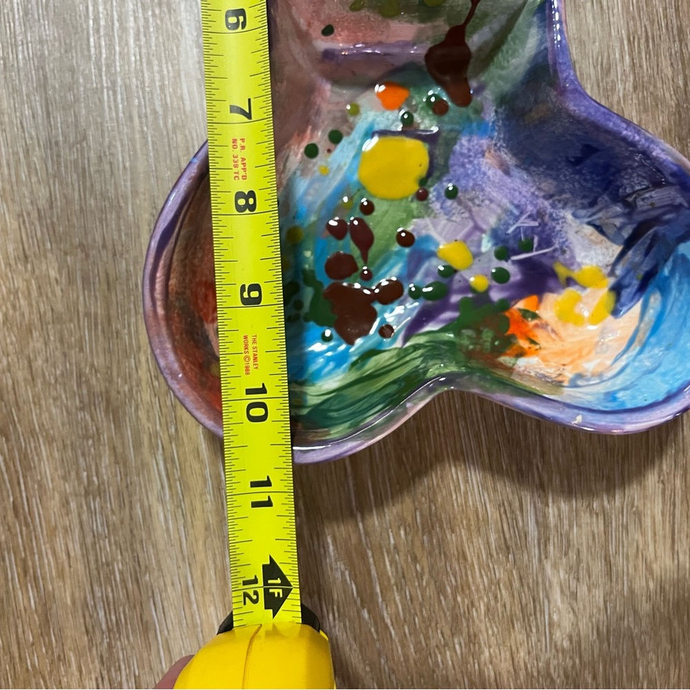 Handmade Pottery Dog Bowl Double Dish Art Ceramic Colorful Unique Signed 2022 - Picture 6 of 7